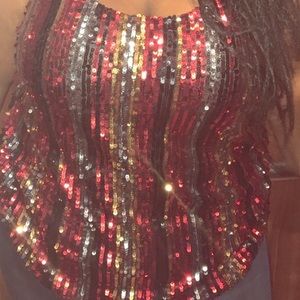 Red, black, and gold sparkly top